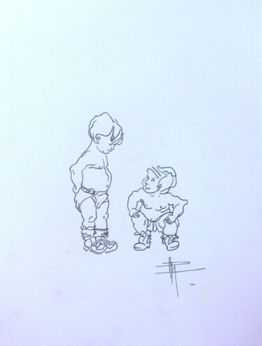 Dessin intitulée "LES PETITES CANAILL…" par Paule-Andree Maraval, Œuvre d'art originale, Crayon