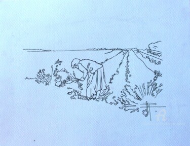 Dessin intitulée "LISBETHE DANS LES L…" par Paule-Andree Maraval, Œuvre d'art originale, Crayon