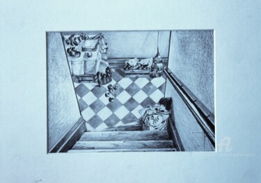 Dessin intitulée "LA FILLETTE AUX POM…" par Paule-Andree Maraval, Œuvre d'art originale, Crayon