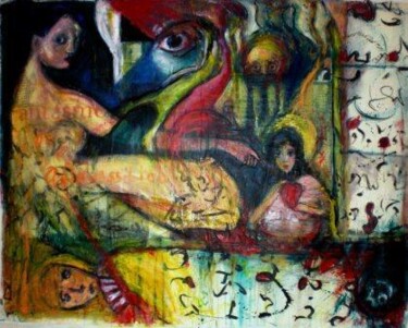 Painting titled "fantasmes" by Evangeli Papavassiliou, Original Artwork, Oil
