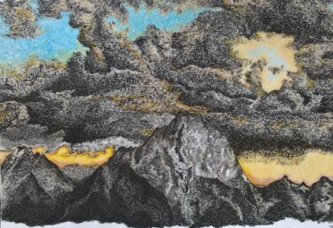Berge vor Sonnenuntergang Drawing titled "Berge vor Sonnenunt…" by Elke Matthaeus, Original Artwork, Ballpoint pen