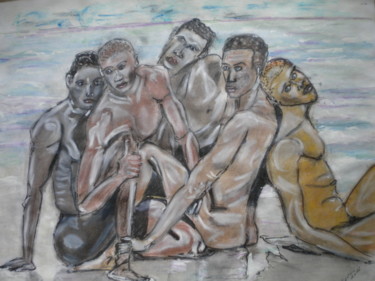 Peinture intitulée "les joyeux marsoins" par Herve Yann Dubois, Œuvre d'art originale, Gouache