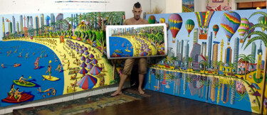 colorful naive paintings large artworks big size painting Peinture intitulée "colorful naive pain…" par Raphael Perez, Œuvre d'art originale, Acrylique