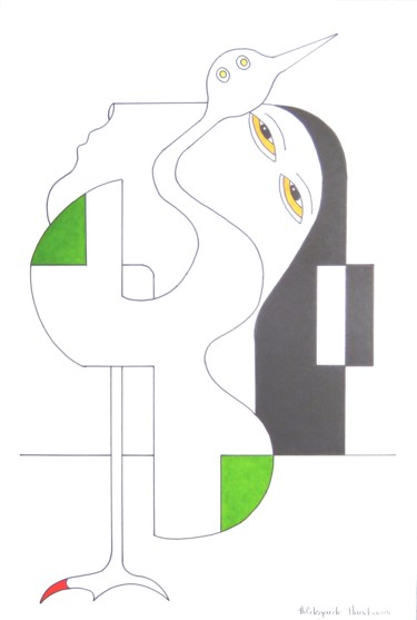 The Japanese Crane Σχέδιο με τίτλο "The Japanese Crane" από Hildegarde Handsaeme, Αυθεντικά έργα τέχνης, Μελάνι