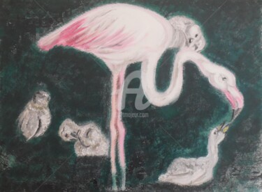 Peinture intitulée "Les Flamants Roses" par Clémence C., Œuvre d'art originale, Gouache