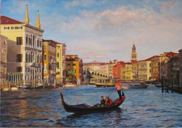 Peinture intitulée "Venise-le-grand-can…" par Brigitte With, Œuvre d'art originale, Huile Monté sur Châssis en bois