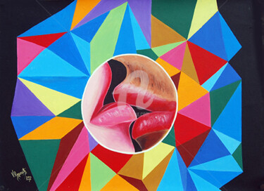 绘画 标题为“KISSING ON THE LIPS” 由Ragunath Venkatraman, 原创艺术品, 油