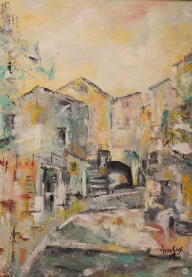 Painting titled "Corte, vers la cita…" by Anna Grazi, Original Artwork, Oil