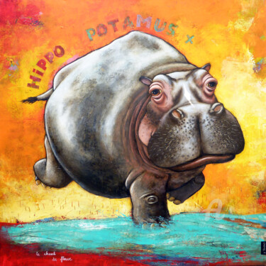 Peinture intitulée "Hippo Potamus" par Toma, Œuvre d'art originale, Acrylique