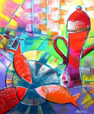 Painting titled "POESIE MARINE" by Myriam Guenaizia, Original Artwork, Oil