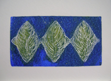 "les trois" harmonie bleue Printmaking titled ""les trois" harmoni…" by Nadine Trescartes (fildefériste), Original Artwork, Linocuts