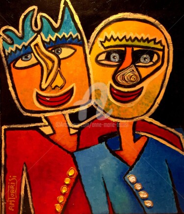 Peinture intitulée "LES COMPERES*" par Anne Marie Torrisi, Œuvre d'art originale, Huile Monté sur Châssis en bois