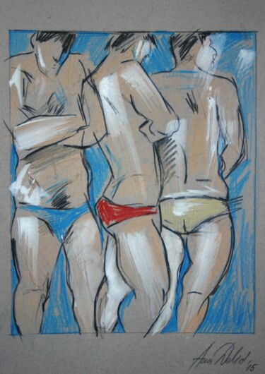 Drawing titled "Three Figures" by Ana Delic, Original Artwork, Pencil