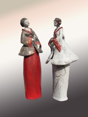 Sculptuur getiteld "SECRETS DE GEISHA" door Léone Digraci, Origineel Kunstwerk, Keramiek
