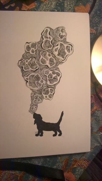 Drawing titled "Dogtunes" by Elke Matthaeus, Original Artwork, Ballpoint pen