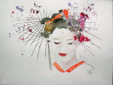 Peinture intitulée ""Ombrelle"" par Catherine Cascio, Œuvre d'art originale, Aquarelle