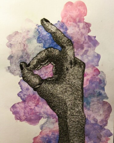 Painting titled "Hand Shadows" by Elke Matthaeus, Original Artwork, Ink
