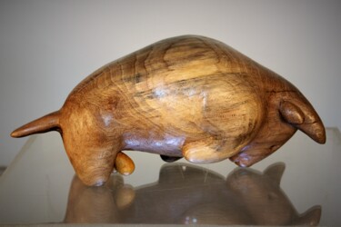 Sculpture titled "Taureau chafouin" by Max Bernard, Original Artwork, Wood