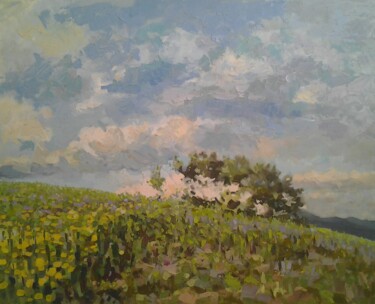 Spring on the hill Painting titled "Spring on the hill" by Lubomir Tkacik, Original Artwork, Oil