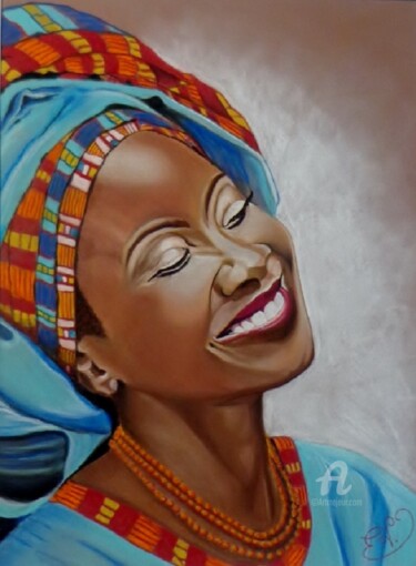 Dessin intitulée "Femme africaine 2" par Virginie Etignard, Œuvre d'art originale, Pastel