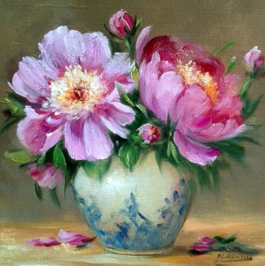 Peinture intitulée "Les pivoines du jar…" par Chrispaint-Flowers, Œuvre d'art originale