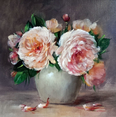 Peinture intitulée "Le petit pot de ros…" par Chrispaint-Flowers, Œuvre d'art originale