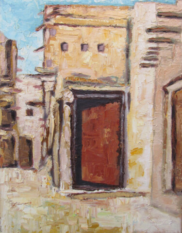 Painting titled "Porte à El Kantara" by Mohamed Berkane, Original Artwork, Oil