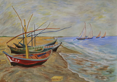 "Barques aux Saintes-Maries-de-la Mer" copie d'après l'oeuvre de Van Gogh