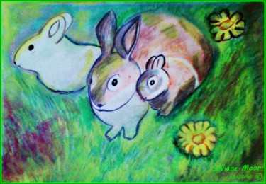 Desenho intitulada "Coelhos" por Silviane Moon, Obras de arte originais, Giz