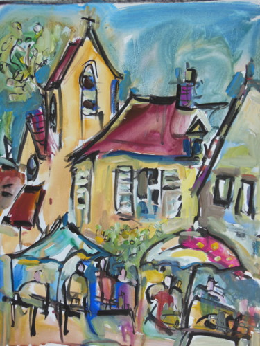 Vieille-Eglise 15 Peinture intitulée "Vieille-Eglise 15" par Jean-François Groisy, Œuvre d'art originale, Gouache