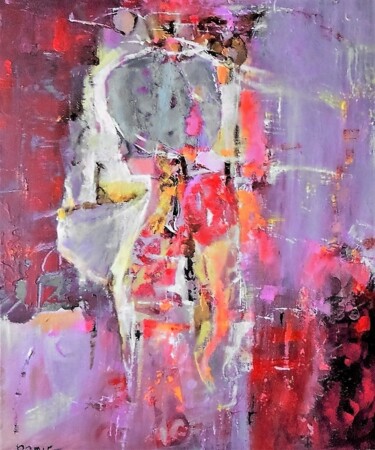 Peinture intitulée "femme au chapeau bl…" par Domie, Œuvre d'art originale, Acrylique