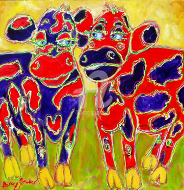 Peinture intitulée "Funny Cows" par Betty Jonker, Œuvre d'art originale, Acrylique