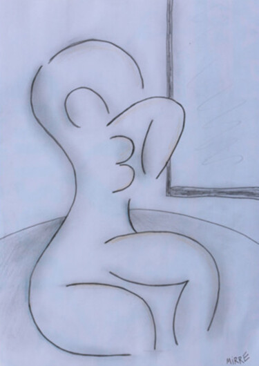 图画 标题为“FEMME AU MIROIR” 由Jean Mirre, 原创艺术品, 铅笔