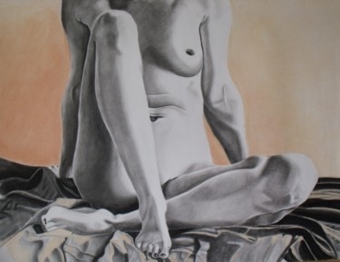 nu de face Dessin intitulée "nu de face" par Christelle Fontenoy, Œuvre d'art originale, Fusain
