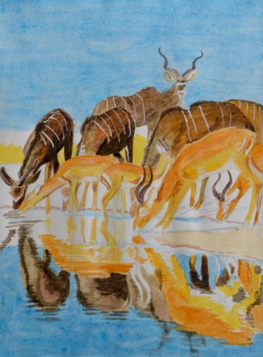 Pittura intitolato "Savana" da Stefano Di Marco, Opera d'arte originale, Acquarello