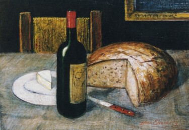 Painting titled "Fromage,pain,vin" by Henri Eisenberg, Original Artwork, Acrylic
