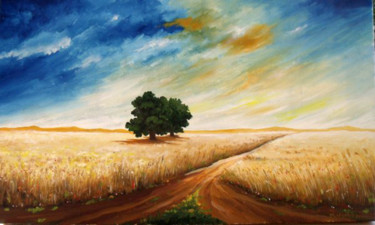 Painting titled "Le champ de blé! Th…" by Mihai Ionescu, Original Artwork, Oil