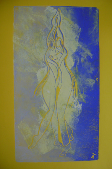 印花与版画 标题为“"tango jaune" N° 1” 由Nadine Trescartes (fildefériste), 原创艺术品, Linocuts