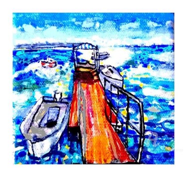 Embarcadère sur la méditerranée Peinture intitulée "Embarcadère sur la…" par Christiane Cohen (dyguiluge), Œuvre d'art originale, Huile