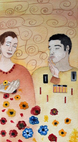 Peinture intitulée "Le printemps des am…" par Marie-José Longuet, Œuvre d'art originale, Aquarelle