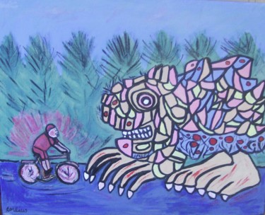 Peinture intitulée "Piste cyclable" par Aorlius, Œuvre d'art originale, Acrylique