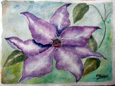Peinture intitulée "Clématite du jardin" par Marian Cobos, Œuvre d'art originale, Aquarelle