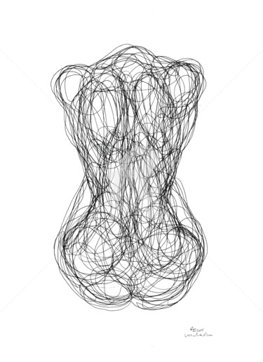 Digital Arts titled "女性の裏線1行画" by Cuboism Art Design Kuboizumuatodezain, Original Artwork, Ink