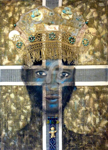 Peinture intitulée "2015-madone-III -or…" par Domondo, Œuvre d'art originale, Autre
