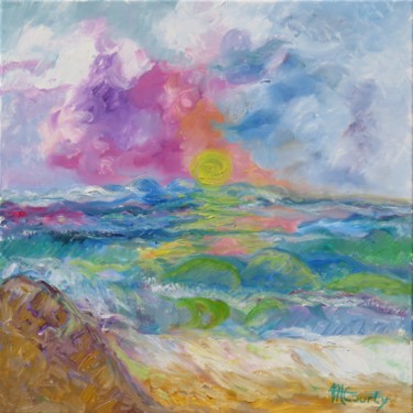 Painting titled "Lumière marine" by Myriam Courty, Original Artwork, Oil Mounted on Wood Stretcher frame