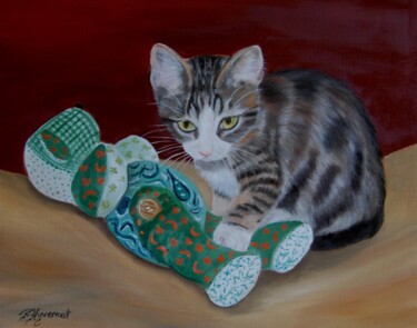 Painting titled "Minnie et son doudo…" by Patricia Giroldini Hyvernat, Original Artwork, Oil