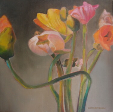 Peinture intitulée "Pavots" par Catherine Chesneau, Œuvre d'art originale, Huile