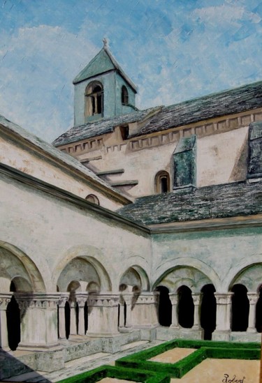 Painting titled "Abbaye de Sénanque" by Christian Robert, Original Artwork, Oil Mounted on Wood Stretcher frame