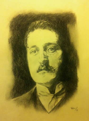 Dessin intitulée "Guillaume Apollinai…" par Michèle Rais, Œuvre d'art originale, Fusain