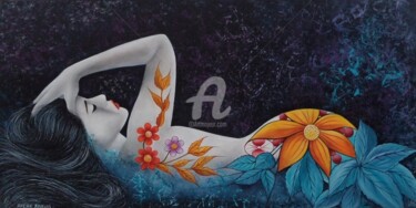 Peinture intitulée ""Femme fleur"" par Shena Ajuelos, Œuvre d'art originale, Huile